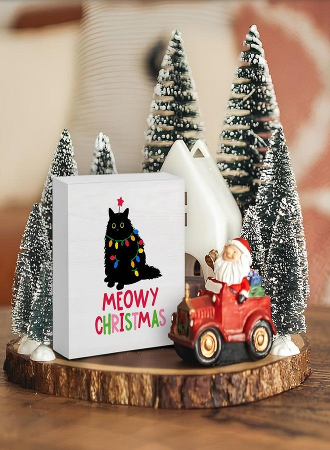 Wheatwin Meowy Christmas Wooden Sign, Cat Christmas Decorations for Bathroom Home Office Indoor Desk Shelf Mantel Table, Cat Gifts for Cat Lovers, 5x5 - Image 2